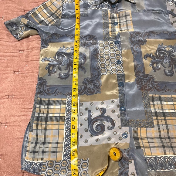 Satin Blue Button Down Shirt withh Flo Print - Picture 8 of 8